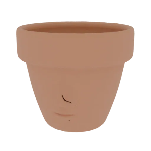 3D model of a planter in the shape of a lower face with an irregular edge, terracotta color.