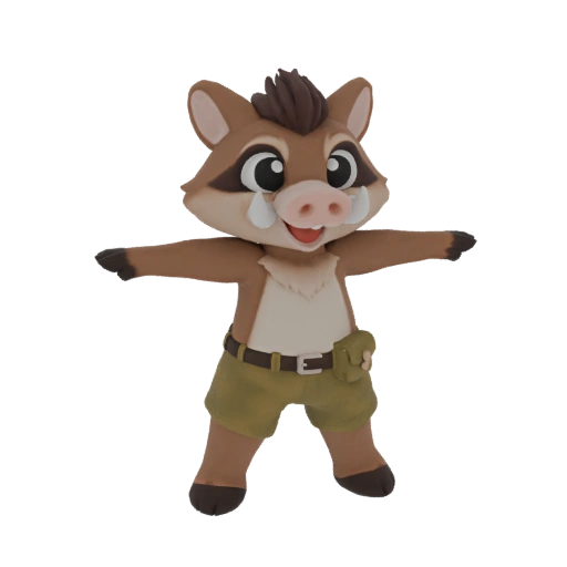 Cute Boar Character with Explorer Outfit 3D Model
