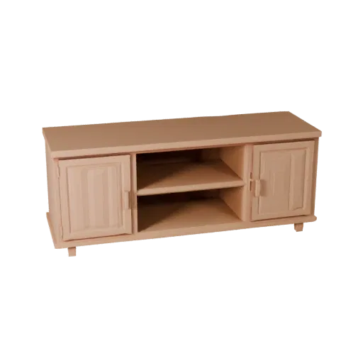 Wall Mounted Sideboard Low Poly 3D model, dining room, game viewport three-quarter view, painted wood detail.