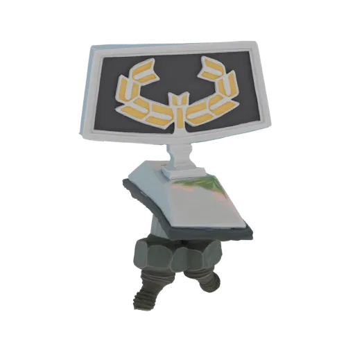 3D model of a stylized emblem with a golden design, mounted on a detailed spark plug, against a white background.