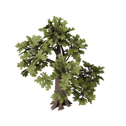 Oak Tree Cluster Modular 3D model, isometric modular kit view, showing leaf clusters, layered vegetation clusters.