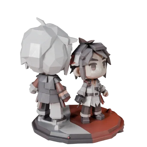 Anime Figure low poly 3D model preview showing pose, three-quarter game view, toy proportion and material detail