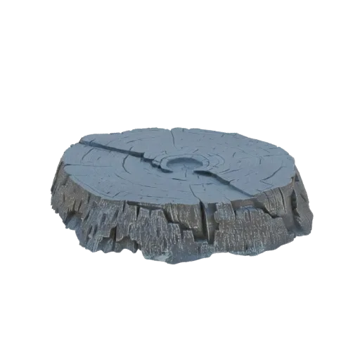 Rendu 3D d'une souche d'arbre patinée et craquelée avec des cernes de croissance visibles et une écorce texturée, isolé sur f