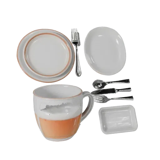 Breakfast Tea Service Product Viz 3D model, three-quarter studio product render, showing ceramic, form detail.