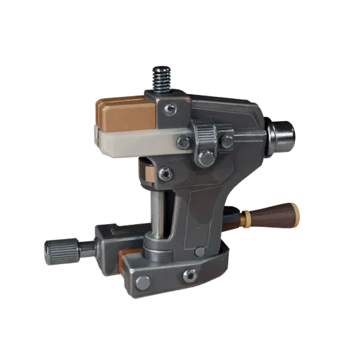 Precision Clamp Stylized 3D model, stylized isometric render, showing painted metal, clear grip zones.