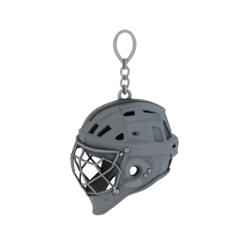 3D-Modell Schlüsselanhänger Eishockeytorwarthelm, grau, mit Schlüsselkette