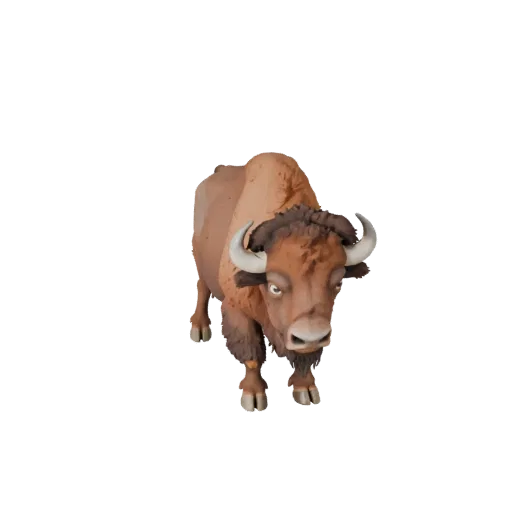 Modèle 3D de bison de dessin animé, rendu de vie sauvage de profil, atout animalier stylisé avec silhouette de cornes ou de b