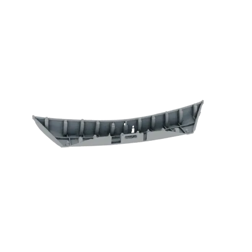 3D model render of a gray, curved support bracket with internal reinforcing ribs, shown against a white background.