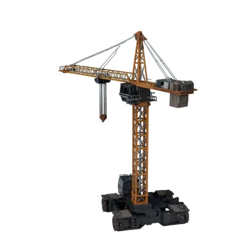 Tower Crane 3D model, side profile view, technical viewport render, showing painted steel, large mechanical silhouettes.