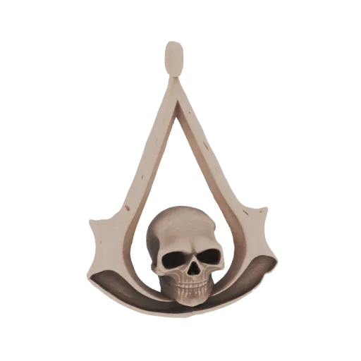 3D model of a skull integrated into the Assassin's Creed symbol, designed as a pendant.