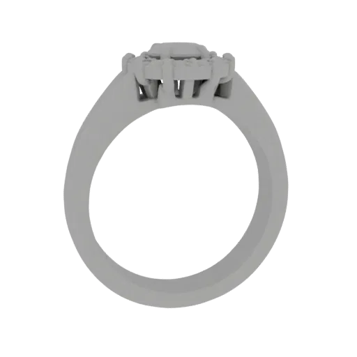 Halo Ring collectible detail 3D model, isometric studio render, with calibrated ring silhouette and material reads.
