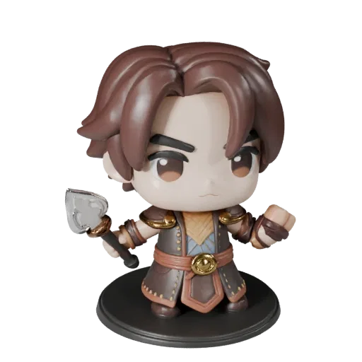 Abenteuer-Fantasy-Figur High-Poly 3D-Modell Vorschau zeigt Pose, Studio-Nahaufnahme und Oberflächendetails