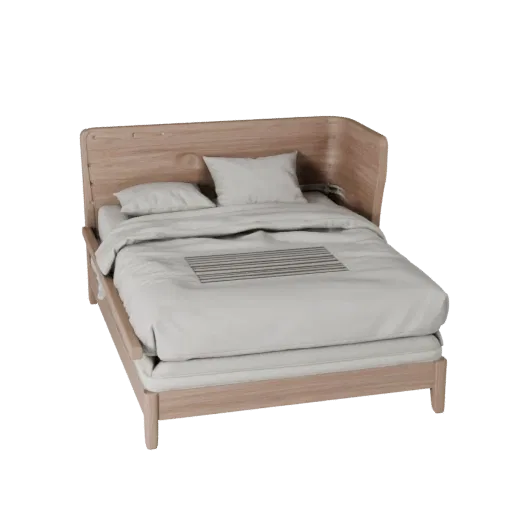 Platform Daybed Product Viz 3D model, bedroom, three-quarter studio product render, fabric detail.