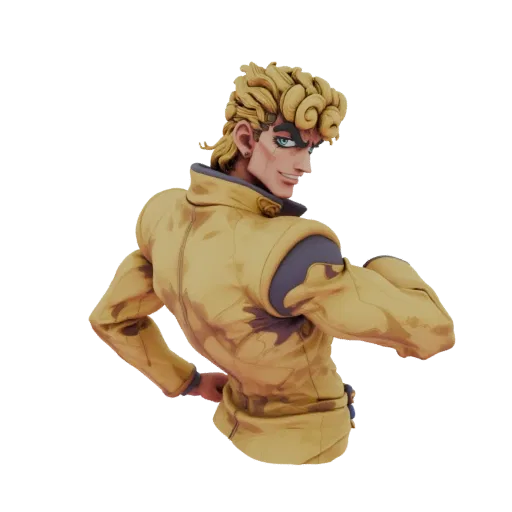 3D model of Dio Brando from JoJo's Bizarre Adventure in a dynamic pose, wearing a yellow jacket and looking over his shoulder