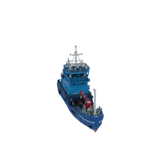 Bote Rebocador Azul com Guindaste Vermelho 3D