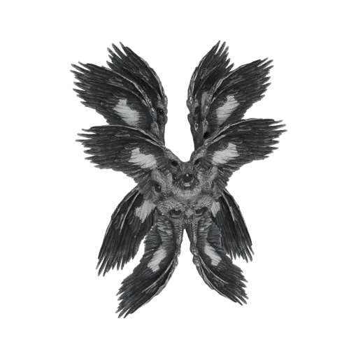 Modelo 3D de anjo biblicamente correto com múltiplos olhos e asas em camadas, renderizado em tons de cinza com textura metáli