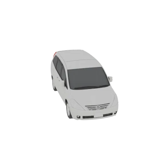 3D model of a white Nissan Presage MPV, viewed from a slightly elevated front-right angle.