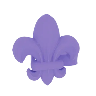 Una representación 3D de una flor de lis morada diseñada como anillo, aislada sobre un fondo blanco.