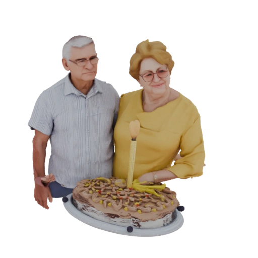 Elderly Couple with Birthday Cake 3D Model