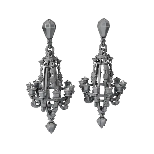 Chandelier Drop Earrings game ready 3D model, turntable hero render, showing earring silhouette and surface contrast.