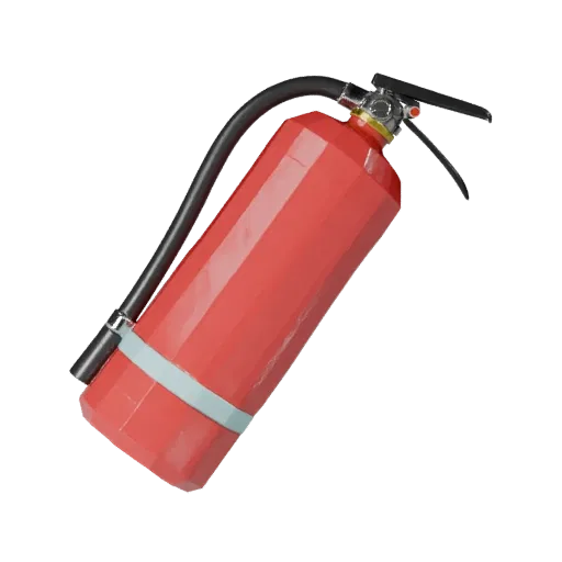 Site Fire Extinguisher Low Poly 3D model, game viewport three-quarter view, showing plastic shells, form detail.