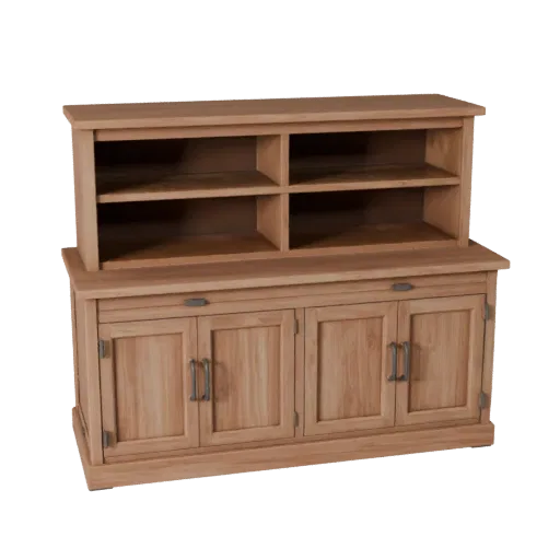 Wall Mounted Sideboard Realistic 3D model, dining room, three-quarter studio render, painted wood detail.