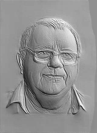 3D model of a bas-relief of an elderly man in glasses, in a sculpture style
