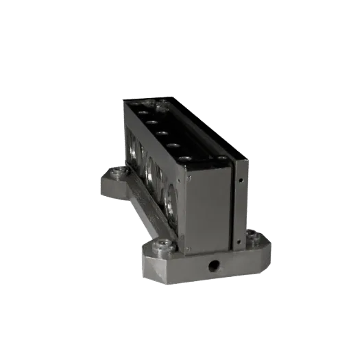Sealed Bearing Block Low Poly 3D model, game viewport three-quarter view, showing machined metal, precise part geometry.