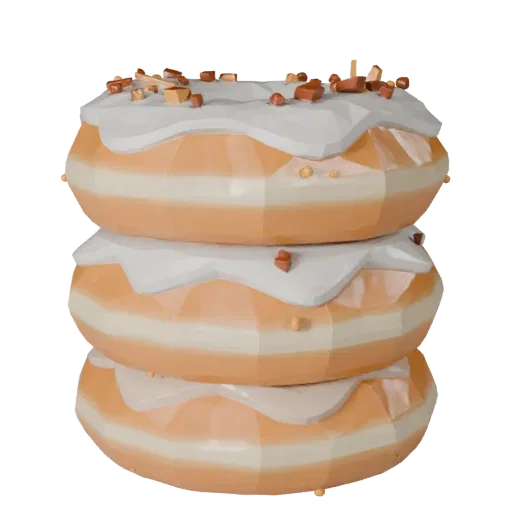 Glazed Donut Stack Low Poly 3D model, game viewport three-quarter view, showing cream, sweet food silhouette.