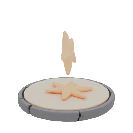 3D model of a floating star above a round platform, rendered in pastel colors, with soft lines and a minimalist design.