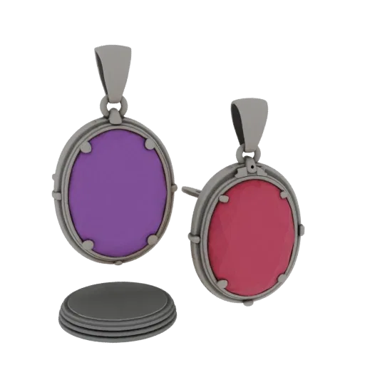 Gemstone Locket collectible detail 3D model, perspective studio render, showing pendant silhouette and surface contrast.