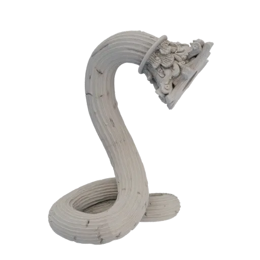 3D model of a twisted, textured vine sculpture with intricate floral details at the top, presented on a white background.