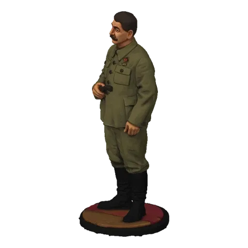 3D model of Joseph Stalin in a military uniform, standing and holding a pistol, on a circular base.