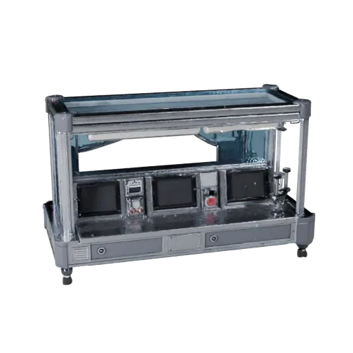 Clean Room Containment Pod High Poly 3D model, close-up studio render, showing clean metal, bench-top devices.