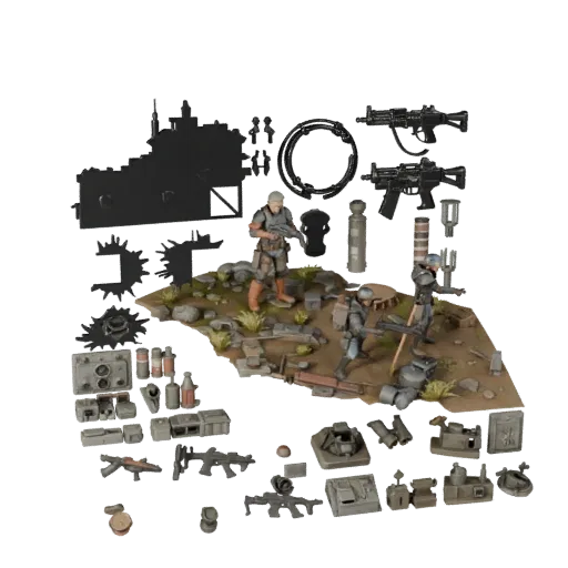 Space Battle Vignette realistic 3D model preview showing layered parts, three-quarter scene view