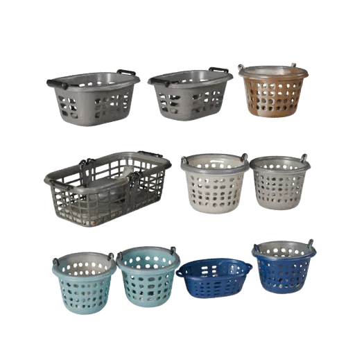 Cluttered Laundry Basket 3D model, three-quarter front view, Unreal Engine viewport, showing ceramic, form detail.