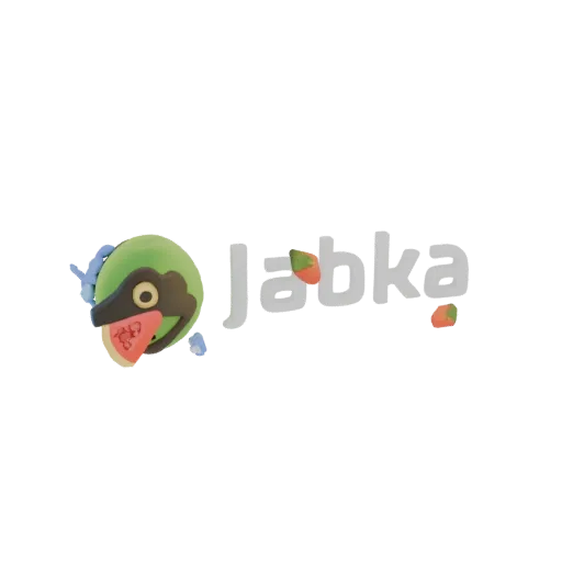 3D model render of a cute bird character with a watermelon body and beak, with the text 'Jabka' in the background.