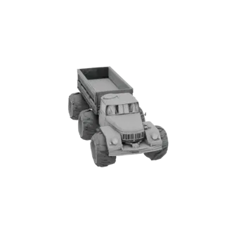 3D model of a gray, heavy-duty off-road dump truck with large tires and an open dump bed, viewed from a front-three-quarter a