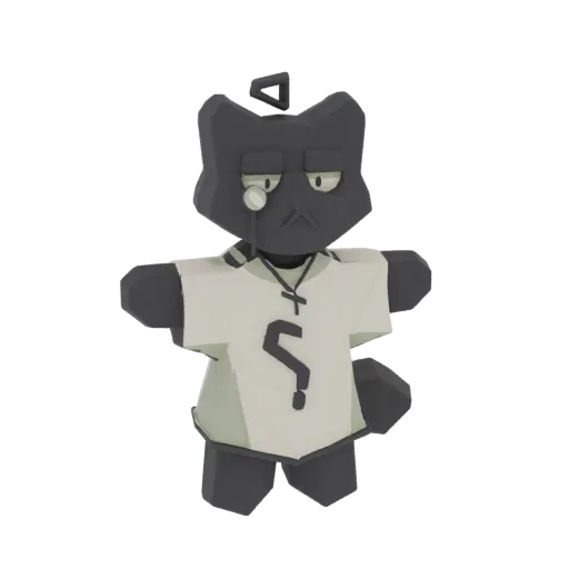 A 3D render of a low-poly anthropomorphic cat gentleman wearing a monocle and a collared shirt, with a small triangular halo.