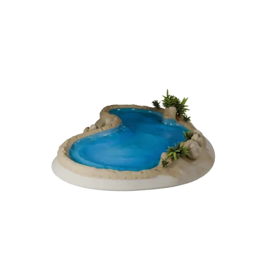 Coastal Tide Pool Set Stylized 3D model, stylized isometric environment render, showing wet stone, water edges.
