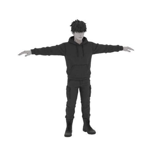 Anime Boy in Hoodie and Cargo Pants