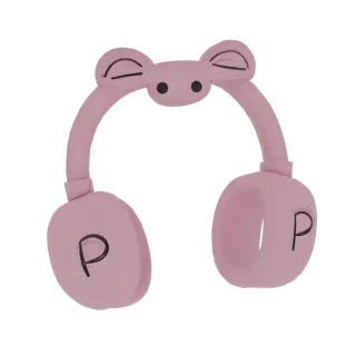 A 3D render of pink piggy headphones with cute ears and a 'P' on each earcup, set against a white background.