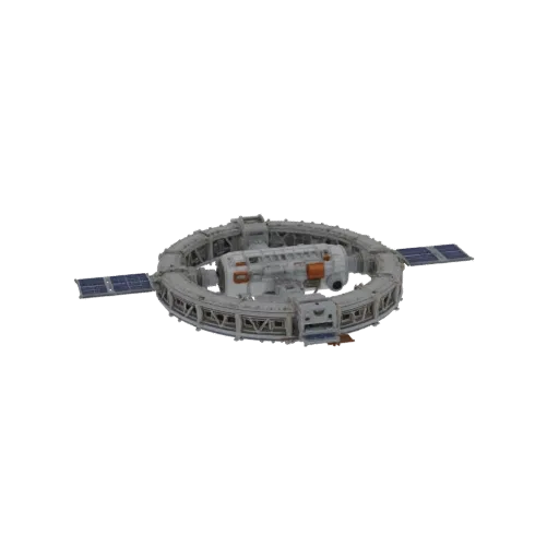 Orbital Station Corridor Printable 3D model, isometric STL render, showing metal modules, modular station layout.