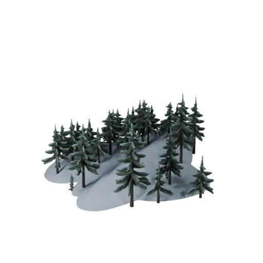 Snow Pine Forest Biome Unreal Engine 3D model, top-down viewport view, showing terrain layers, terrain detail.