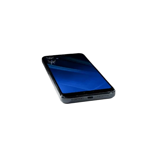 Flagship Gaming Phone Product Viz 3D model, three-quarter studio product render, showing glass screens, form detail.