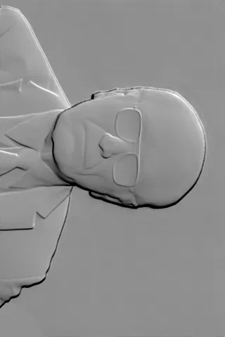 3D-Modell eines Basreliefs mit einem Mann mit Brille, Vorderansicht