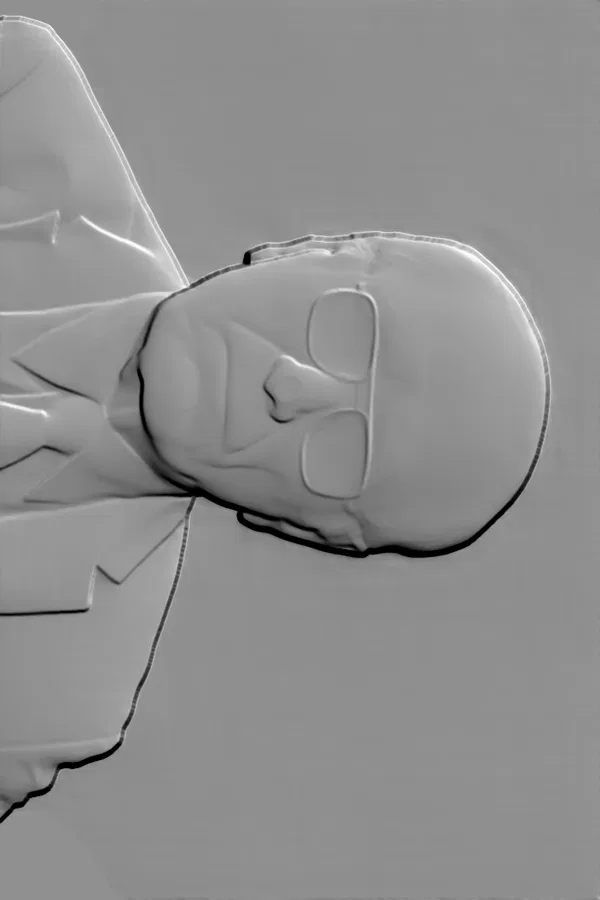 Modelo 3D de baixo-relevo homem de óculos, vista frontal