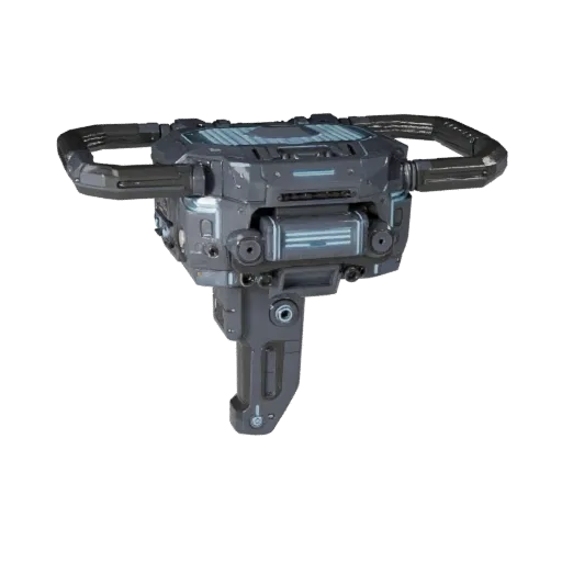 Field Tech Energy Cell 3D model, three-quarter front view, Unity viewport, showing emissive strips, form detail.
