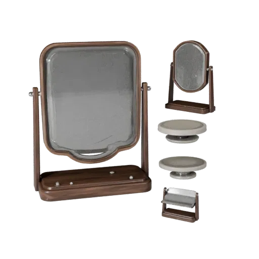Luxury Mirror Product Viz 3D model, living room, three-quarter studio product render, ceramic detail.
