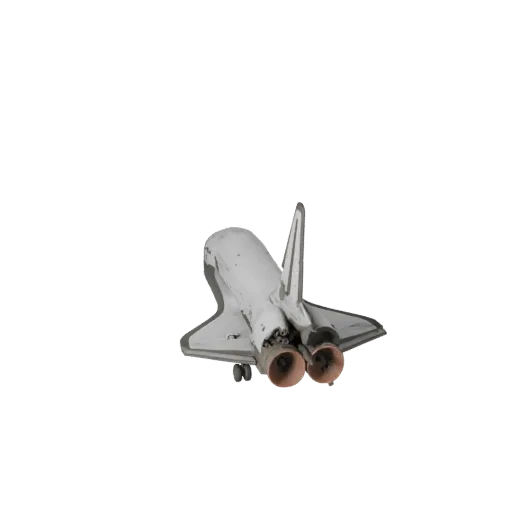 Space Shuttle 3D-Modell, Dreiviertel-Studioansicht, für Blender vorbereitetes Fahrzeug-Asset mit Missions-Silhouette, Panel-A